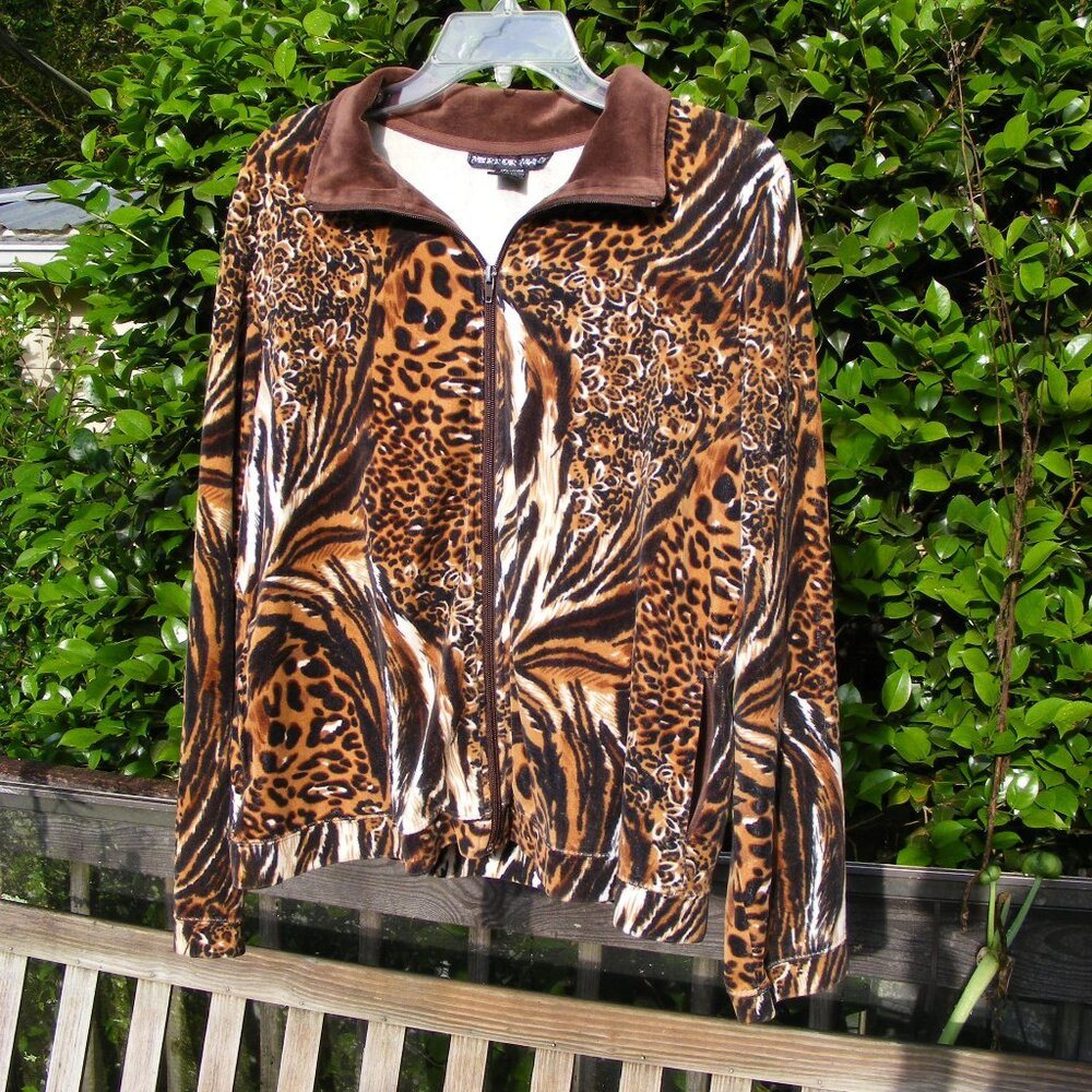 Ladies Vintage Size XL Animal Print Brown Black Coat Jacket by Mirror Image - Picture 1 of 8